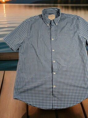 St Johns Bay Classic Fit Button Down Shirt Mens Size Large Blue Gingham